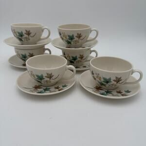 Vtg Cup & Saucers Woodbine by Syracuse Carefree Fine China 1960's set/6 (12 pcs)